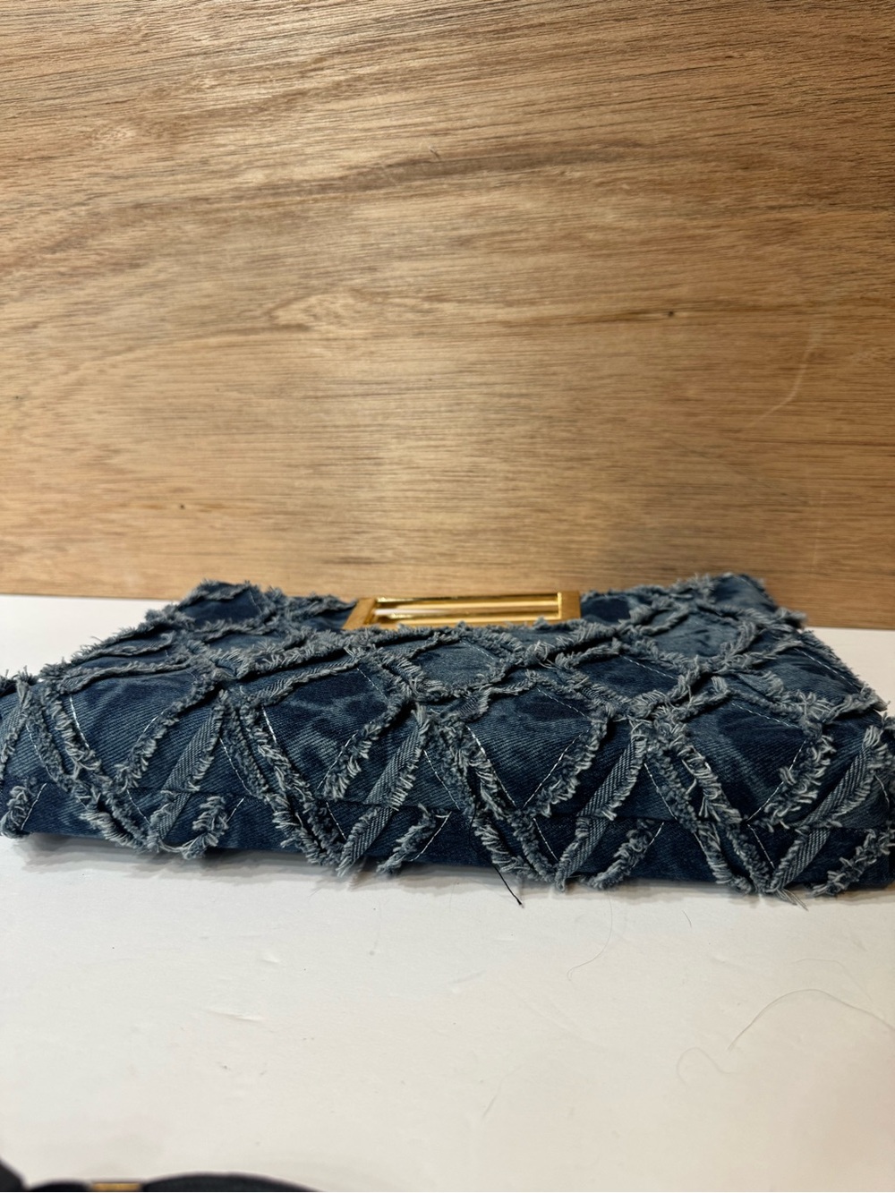 Denim Quilted Clutch  and crossbody with Gold Handle - Picture 9 of 11